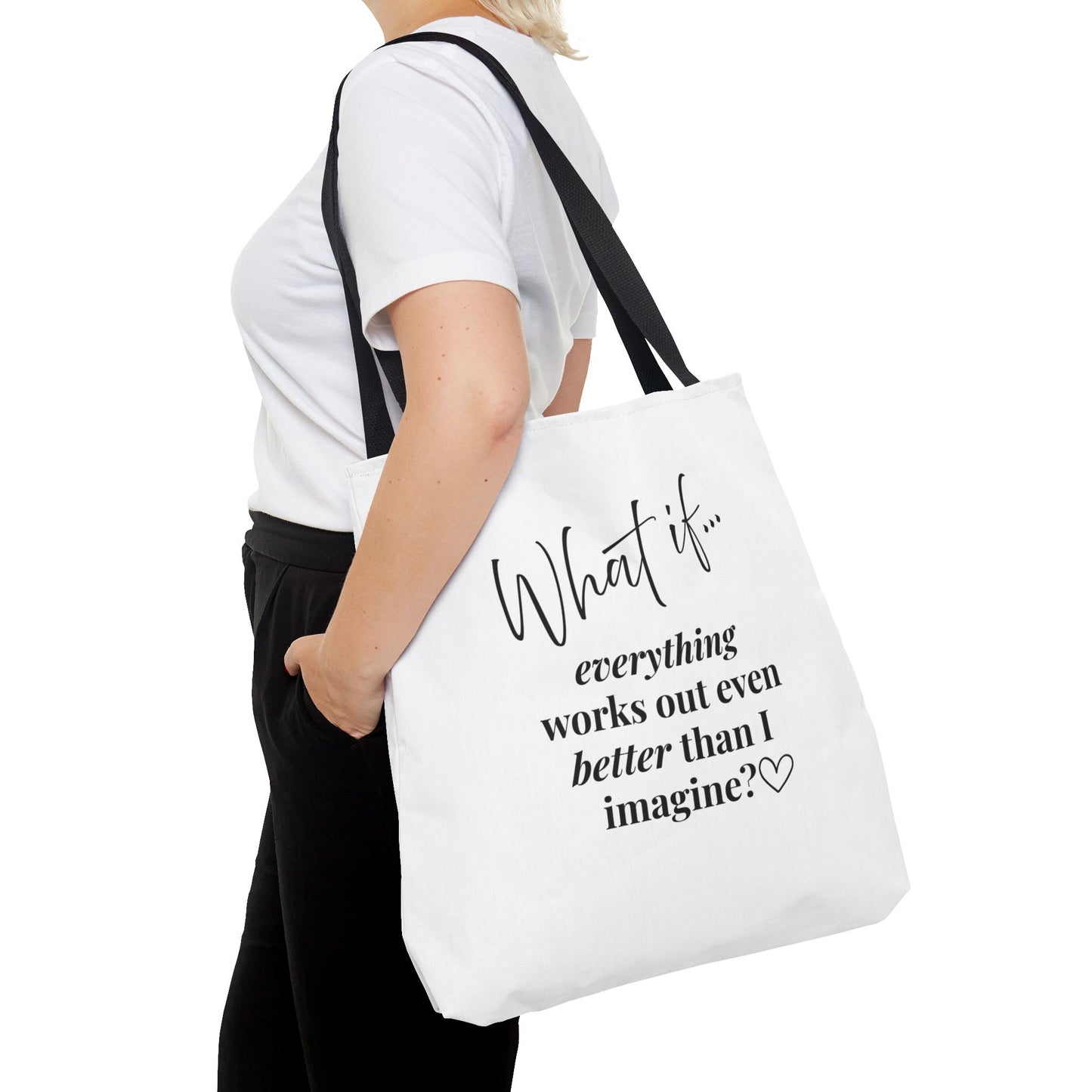 Custom What If | What If Everything Works Out Better Than I Imagine? | Inspirational Tote Bag | Magic of What If™